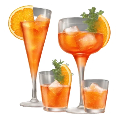 An Aperol spritz in a glass with three ice cubes, one slice of an orange, and one strand of thyme in it sticker