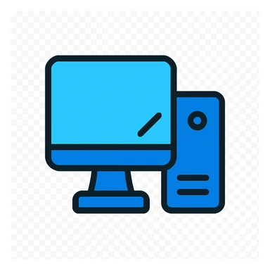 minimalist line-art style icon of a computer, light and deep blue colors, white background, simple modern professional look, no shading or gradients, 1:1 aspect ratio, icon style, inspired by AlefStudio branding sticker