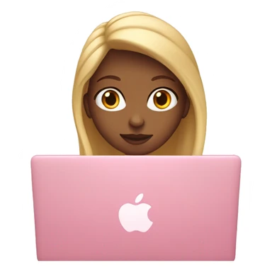 Girl with blond long  hair and  typing on pink MacBook  sticker