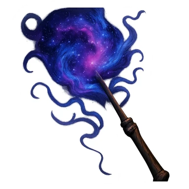 a wizard's wand topped with a vibrant nebula, swirling purples and blues, cosmic energy, fantasy illustration sticker