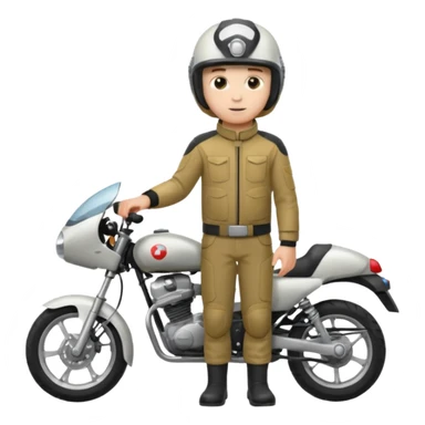 A boy stand with Motorbike sticker