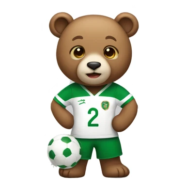 Cute bear wearing a green and white soccer jersey sticker