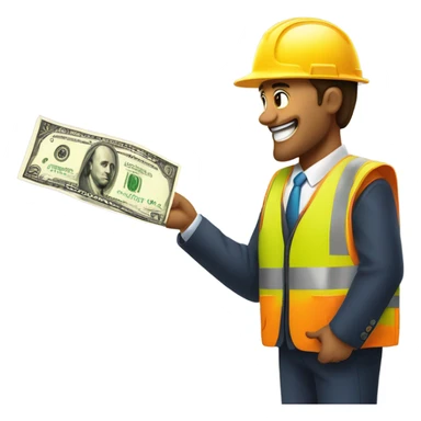 A construction worker giving money to a man in a suit.  sticker