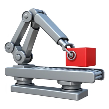 robot arm which is picking block on conveyor belt sticker