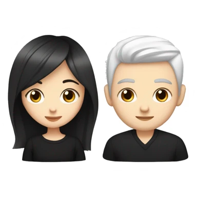 dark Blonde girl with blue eyes in black sweater and an east asian with light skin man with black hair and black eyes hugging sticker