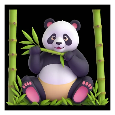 panda eating bamboo in forrest background, close up pose sticker