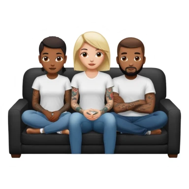 couch, naked people sitting: tattoed female, 2 black males sticker