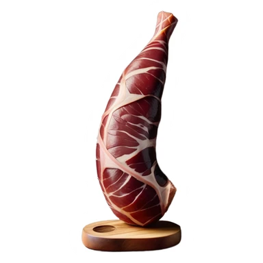 _cinematic-realistic-spanish-ham-leg,-depicted-as-a-massive,-cured-leg-of-jamón-serrano-(ham)-with-a-deep-reddish-brown-hue on the outside,-intricately-marbled-and-slightly-glossy-with-age,-elegantly-displayed-on-a-rustic-wooden-stand-and-bathed-in-warm - jamon prosciutto sticker