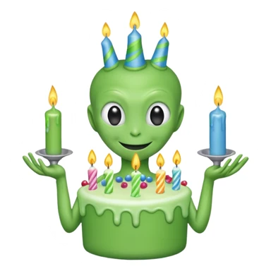 alien holding a birthday cake sticker