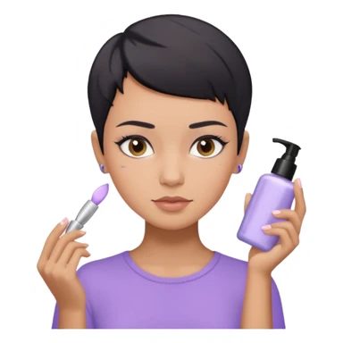 tan girl with pastel purple shirt with black hair & a pixie, doing her skin care sticker