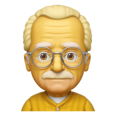 A 3D cartoon close-up of Grandpa Abe Simpson from The Simpsons, rendered in Memoji-style with bald yellow head, white tufts of hair on the sides, wrinkled face, glasses, and warm lighting. Match the Simpsons family color tone and style, yellow dress. sticker