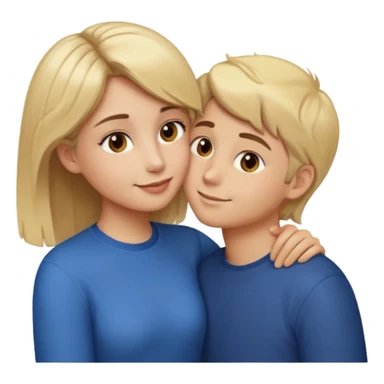 a girl with blonde hair and brown eyes giving a kiss on the cheek to a boy with brown hair and brown eyes, emoji style sticker