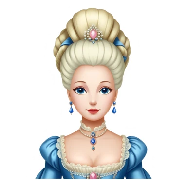 Cinematic Realistic Marie Antoinette Portrait Emoji, depicted as an opulent royal figure with elegant attire and a graceful poised expression, rendered with rich textures and soft lavish lighting that captures her historical allure. sticker