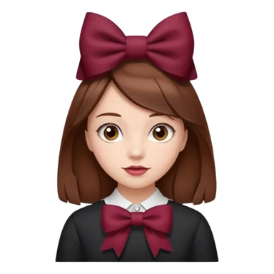 girl brown hair with a burgundy bow sticker