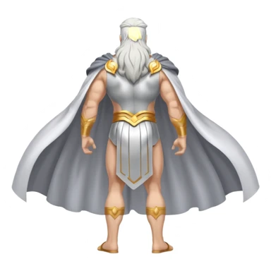 fullbody silverhair god ZEUS, white back cape, standing still rearview sticker