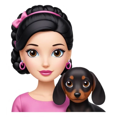 A beautiful barbie  girl with a black bun and a dachshund.
 sticker