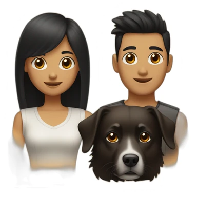 a Men Long black hair;a girl brown short hair; and black spitz dog sticker