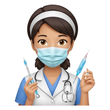 a modern day asian woman nurse holding a vaccination needle sticker