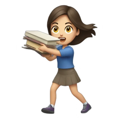 Brunette girl angrily throwing books away sticker