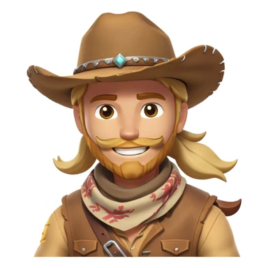 clash-of-clans-aesthetic_-cinematic-playful-cowboy-portrait-emoji, head-tilted with a roguish, cheeky grin and twinkling eyes, featuring a rugged, spirited build with a wide-brimmed cowboy hat and a weathered bandana on tan skin, riding a powerful galloping horse with dynamic flowing mane, reins gripped firmly in one hand and a lasso in the other, as dust swirls behind them in a vast desert landscape. sticker