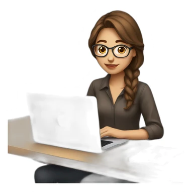 Beautiful programmer girl with brown hair working with MacBook sticker