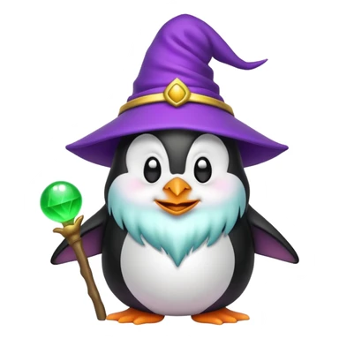 a troll emoji holding the wizard emoji upside down with a cute penguin watching sticker