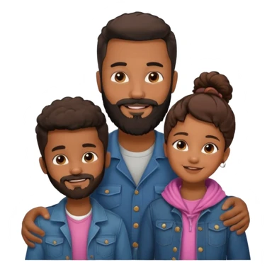 A loving black family of 4, with a father with a full beard, a son with a faint mustache and daughter, all dressed in urban chic clothing sticker