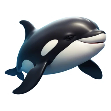 Meme-Worthy Cute Sleeping orca Portrait Emoji, Head resting peacefully with a contented smile, showcasing a smooth black-and-white body with gently drooping fins and eyes softly closed in serene slumber, Simplified yet adorably endearing features, highly detailed, glowing with a soft, drowsy deep-sea light, high shine, relaxed and utterly lovable, stylized with an air of playful oceanic laziness, soft glowing outline, capturing the essence of a sleeping orca that feels destined to become the next viral icon of adorable marine rest! sticker