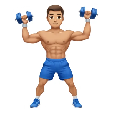 man with blue shorts doing side-lateral raise (T pose) with light dumbbells sticker