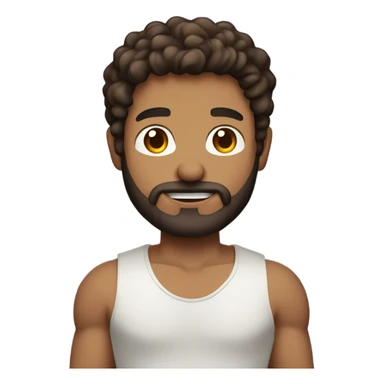 men holding his computer in hands. light brown skin men with curly dark brown hair, brown eyes, little grown beard. ust a tiny bit muscular. dressed casual. round face. sticker