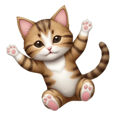 dark brown tabby and white kitten with his eyes closed whilst in funny positions stretched out and  upside down sticker