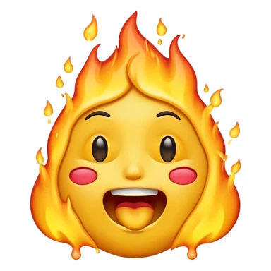 Generate an emoji that is on fire, with a synical laugh, but also crying and melting at the same time with a sad mouth.  sticker