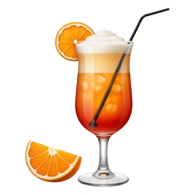 A tall glass filled with a frothy orange-red Garibaldi cocktail, topped with an orange wedge. sticker