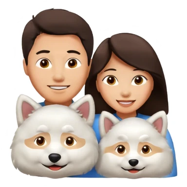 Brunettte asian couple with a Samoyed  sticker