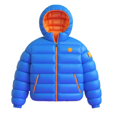Convert this jacket into a 3D emoji style with soft rounded edges, shiny highlights, a simplified puffy look, expressive and playful character, on a transparent background. sticker