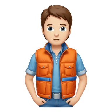 Marty McFly with orange vest and jeans sticker