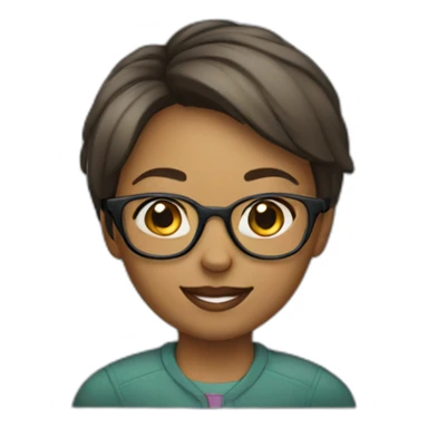 girl with short hair and glasses with laptop sticker