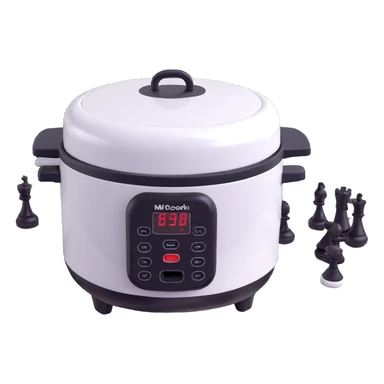 a 3D rice cooker on a chess board, with realistic shading and perspective sticker