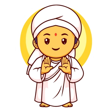 Sai Baba of Shirdi emoji, serene face, white robe and headscarf, golden halo, round emoji face, minimal and symbolic, right hand raised in blessing with two fingers up, pastel background, clean vector, glowing eyes, spiritual, sticker style sticker