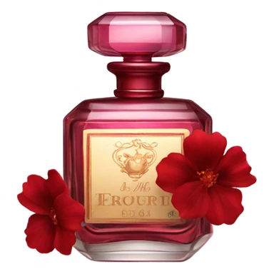 Dark red vintage French style perfume bottle with red stock flowers sticker
