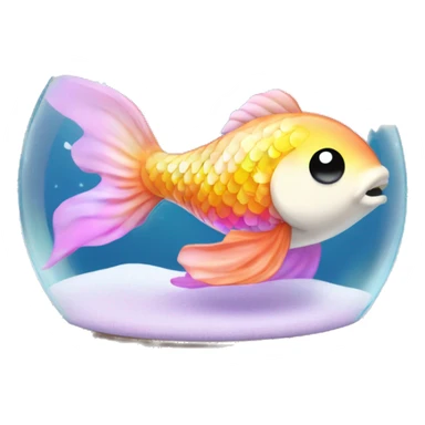 Kawaii rainbow pastel bedazzled koi fish in an under the sea snow globe  sticker