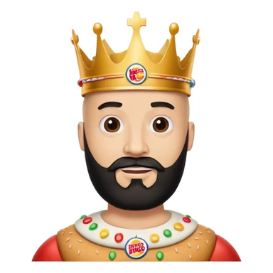 bald guy with black beard and a burger king crown sticker