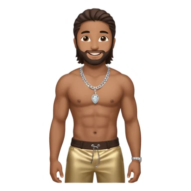  Omarion with long dark brown hair, shirtless with necklace, metallic dark brown pants sticker