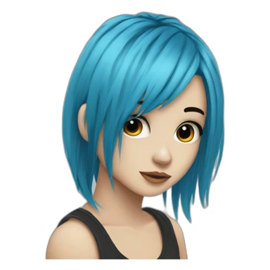 Cute Emo girl long choppy blue hair side bangs sticker