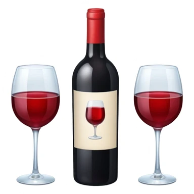 A bottle of wine with three glasses sticker