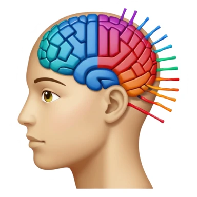 Un cerebro dividido a la mitad; el lado izquierdo está formado por puntos y ceros (0101), y el lado derecho por manchas de pintura de colores vibrantes. sticker