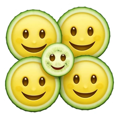 yellow smiley face with cucumber slices as eyes, same mouth as default emoji sticker