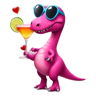 pink dinosaur with heart shape sunglasses holding a cocktail  sticker