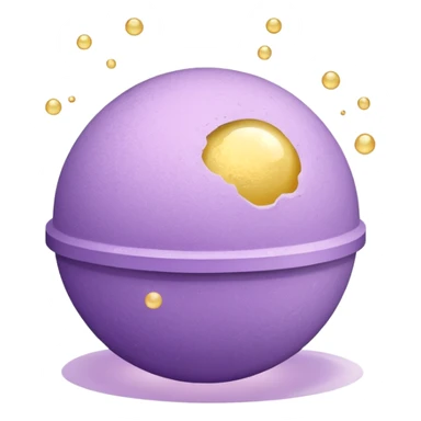 Effervescent bath bomb in golden light purple color with bubbles sticker