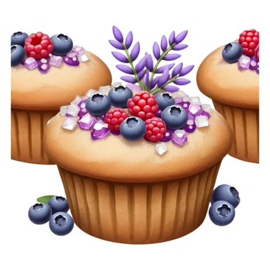 Lavender flower sprigs on a muffin with berries and sugar crystals without frosting  sticker